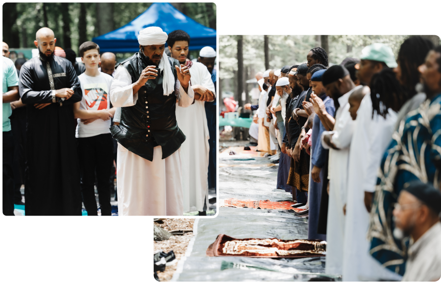 Two images displaying a Soulful Muslims event where the community expresses their faith through a time of prayer